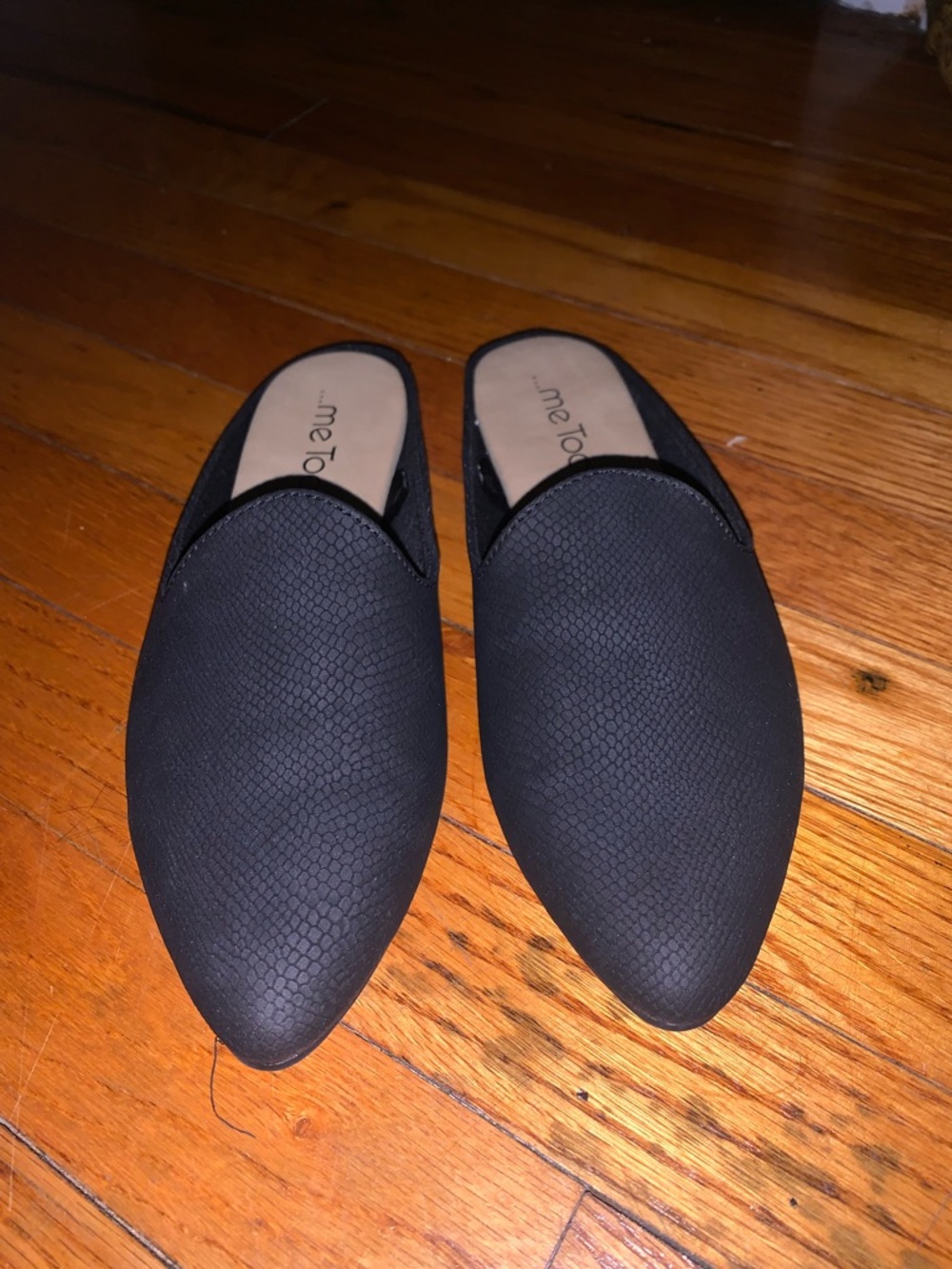 me too Black Textured Slip-On Pointed Mules